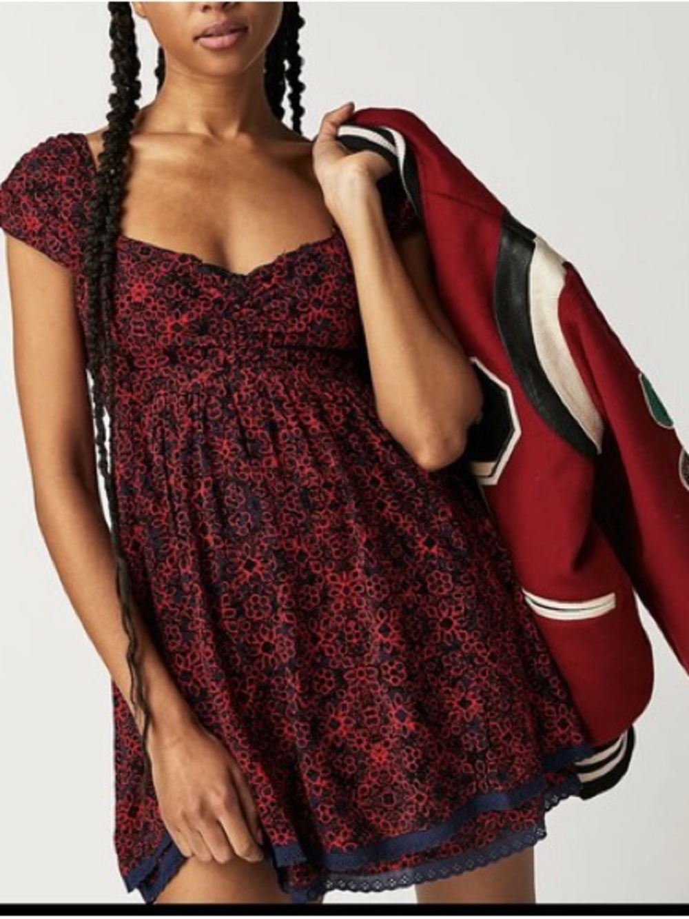 Red and Navy Floral Mini Dress